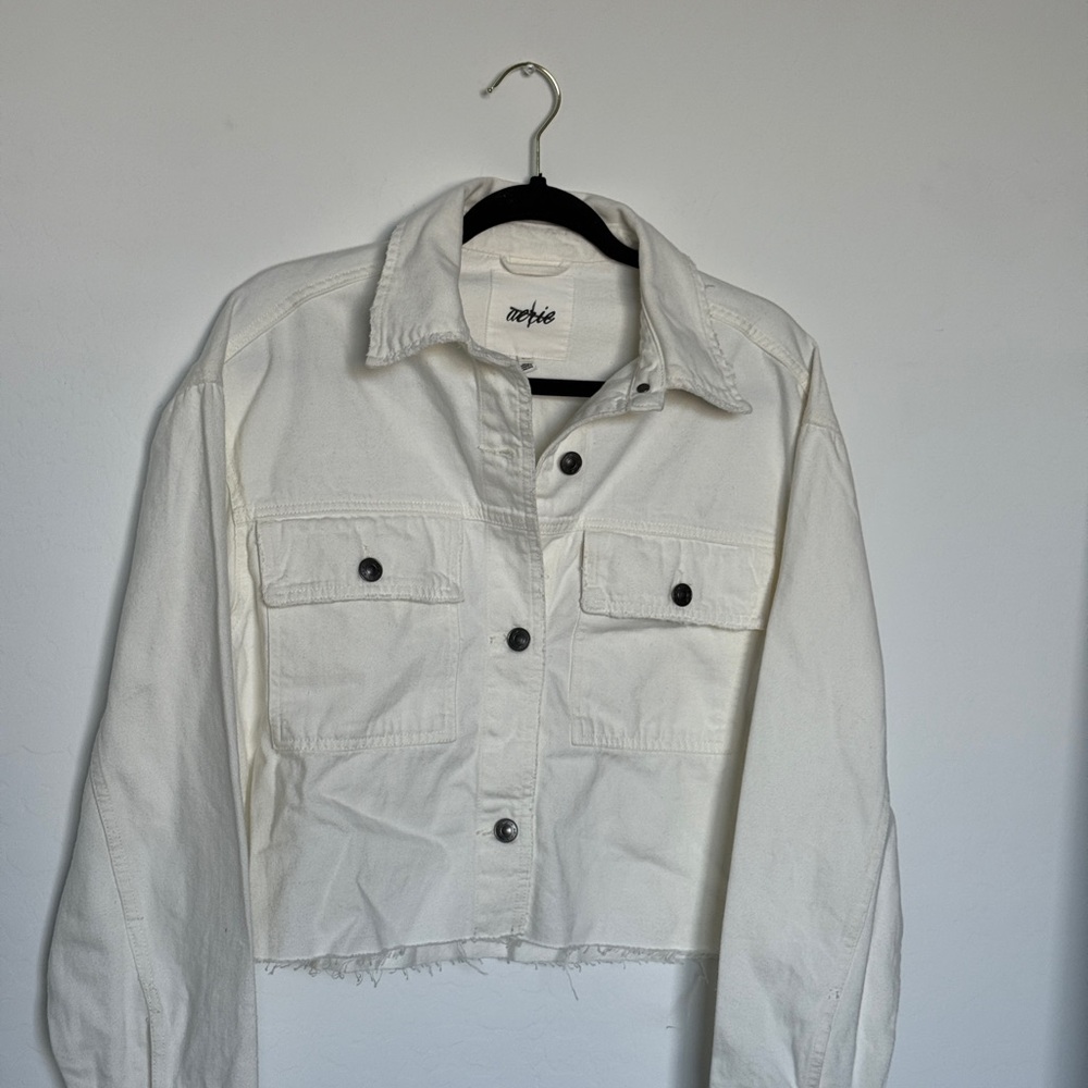 Aerie Women's White Denim Cropped Jacket
